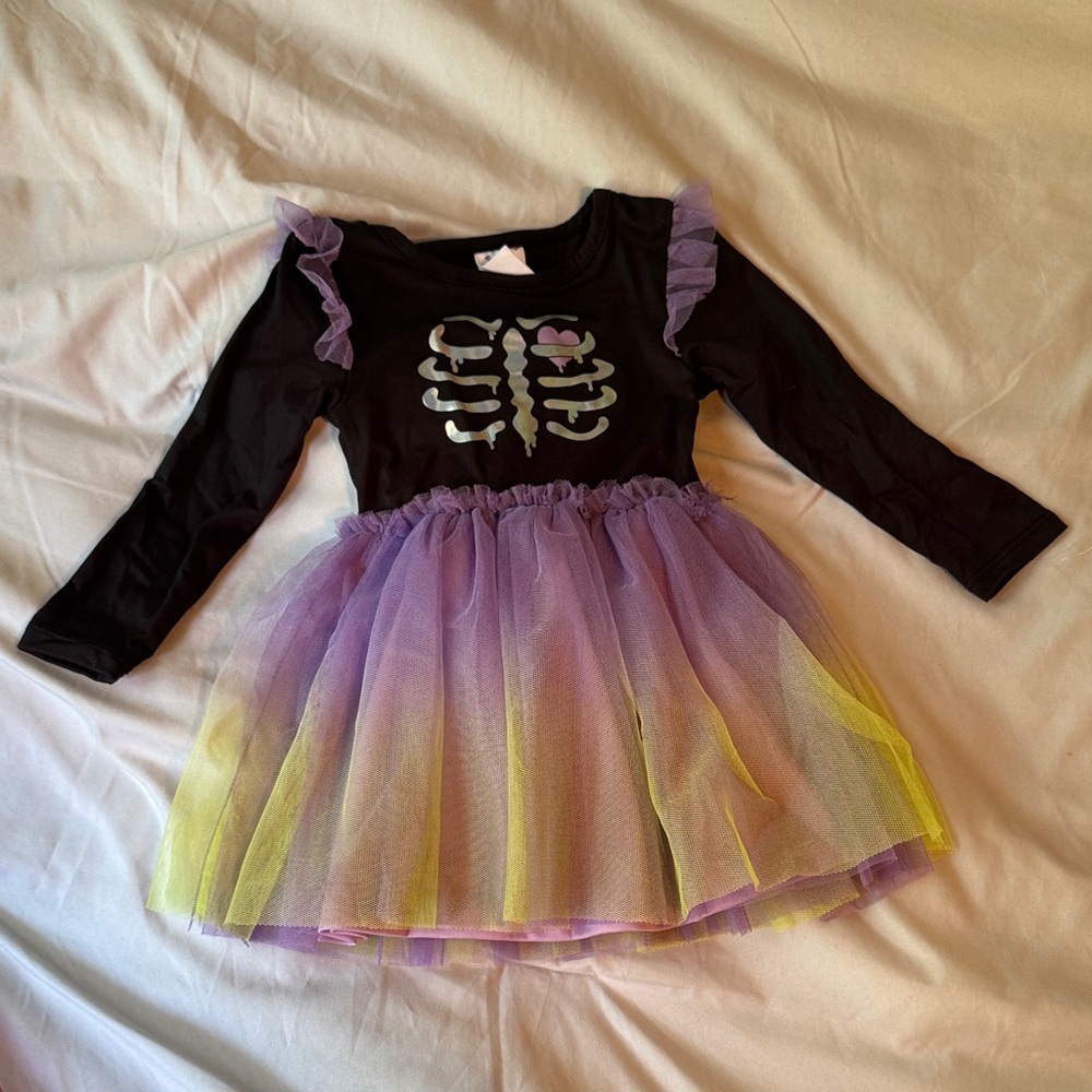 Kids Skeleton Costume Dress - Black and Purple